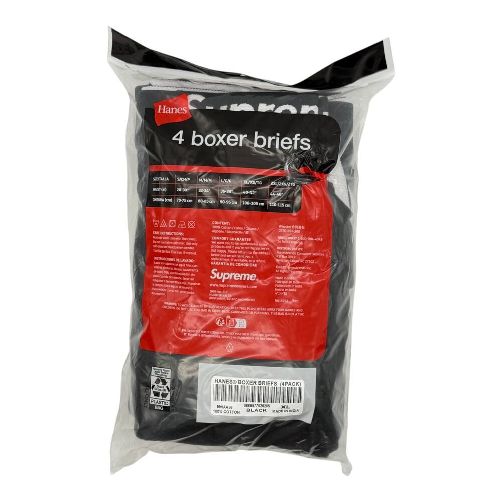 Supreme Hanes Boxer Briefs Black New Authentic Underwear Logo Waistband NEW XL - Picture 4 of 4